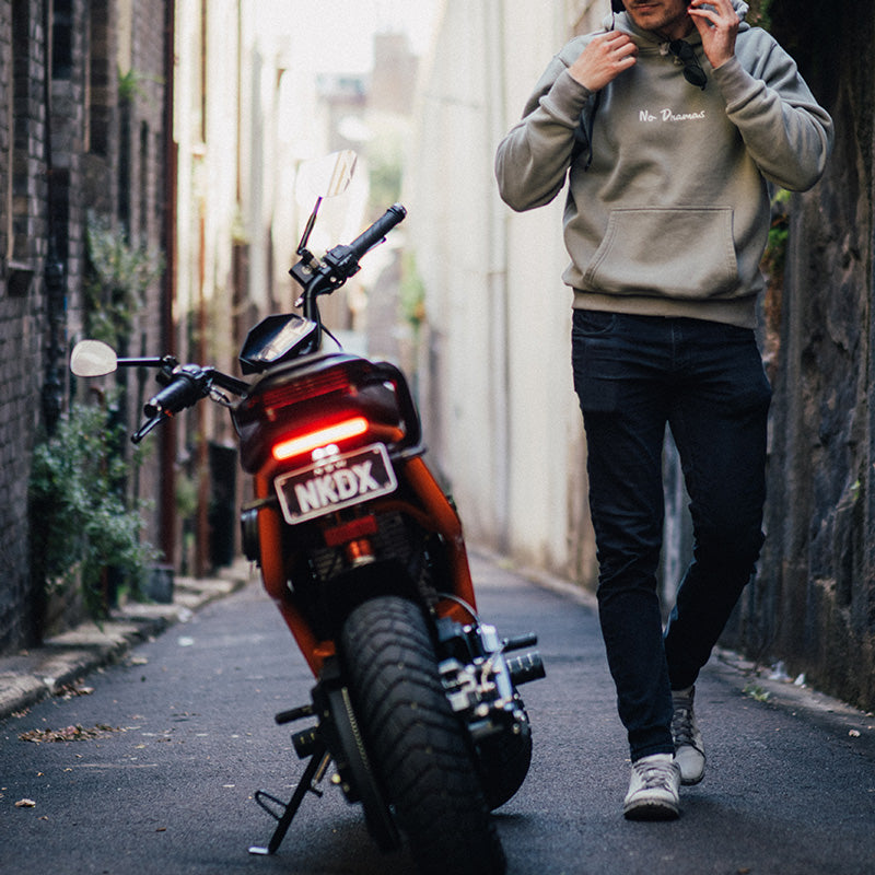 FONZ NKD electric motorbike fitted with glassless aluminum mirrors by motogadget